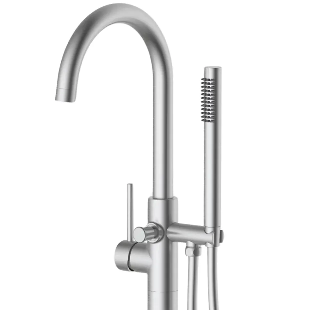 Colonne De Baignoire|Balneo Robinet de baignoire autoportant argent brossé Acier inoxydable - Mitigeur sur pied pour baignoire CASCADE