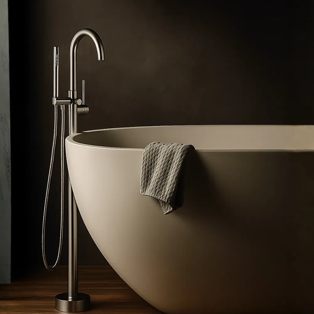Colonne De Baignoire|Balneo Robinet de baignoire autoportant argent brossé Acier inoxydable - Mitigeur sur pied pour baignoire CASCADE