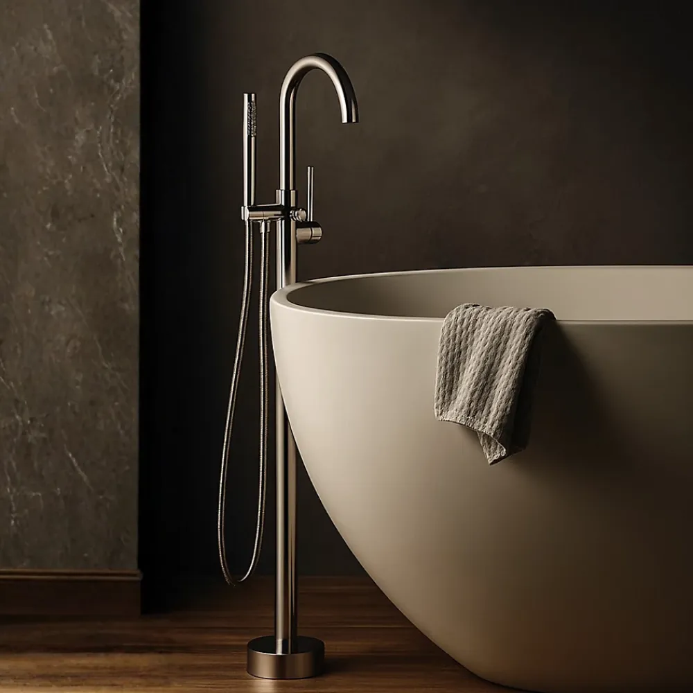 Balneo Robinet de baignoire autoportant argent Acier inoxydable - Mitigeur sur pied pour baignoire CASCADE CHROME