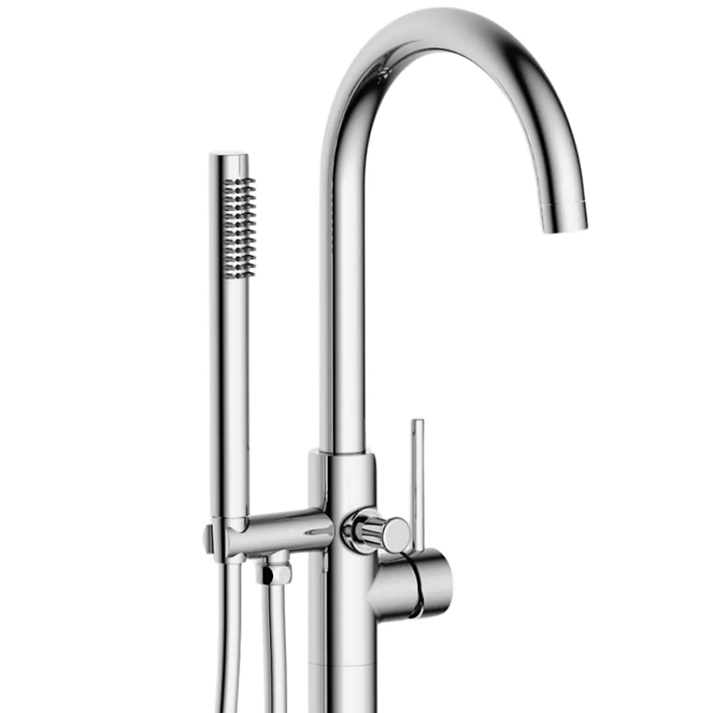 Balneo Robinet de baignoire autoportant argent Acier inoxydable - Mitigeur sur pied pour baignoire CASCADE CHROME