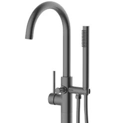 Colonne De Baignoire|Balneo Robinet de baignoire autoportant GUN METAL gris foncé Acier inoxydable - Mitigeur sur pied pour baignoire CASCADE