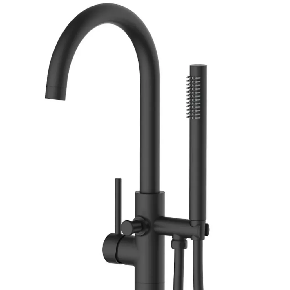 Balneo Robinet de baignoire autoportant noir Acier inoxydable - Mitigeur sur pied pour baignoire CASCADE