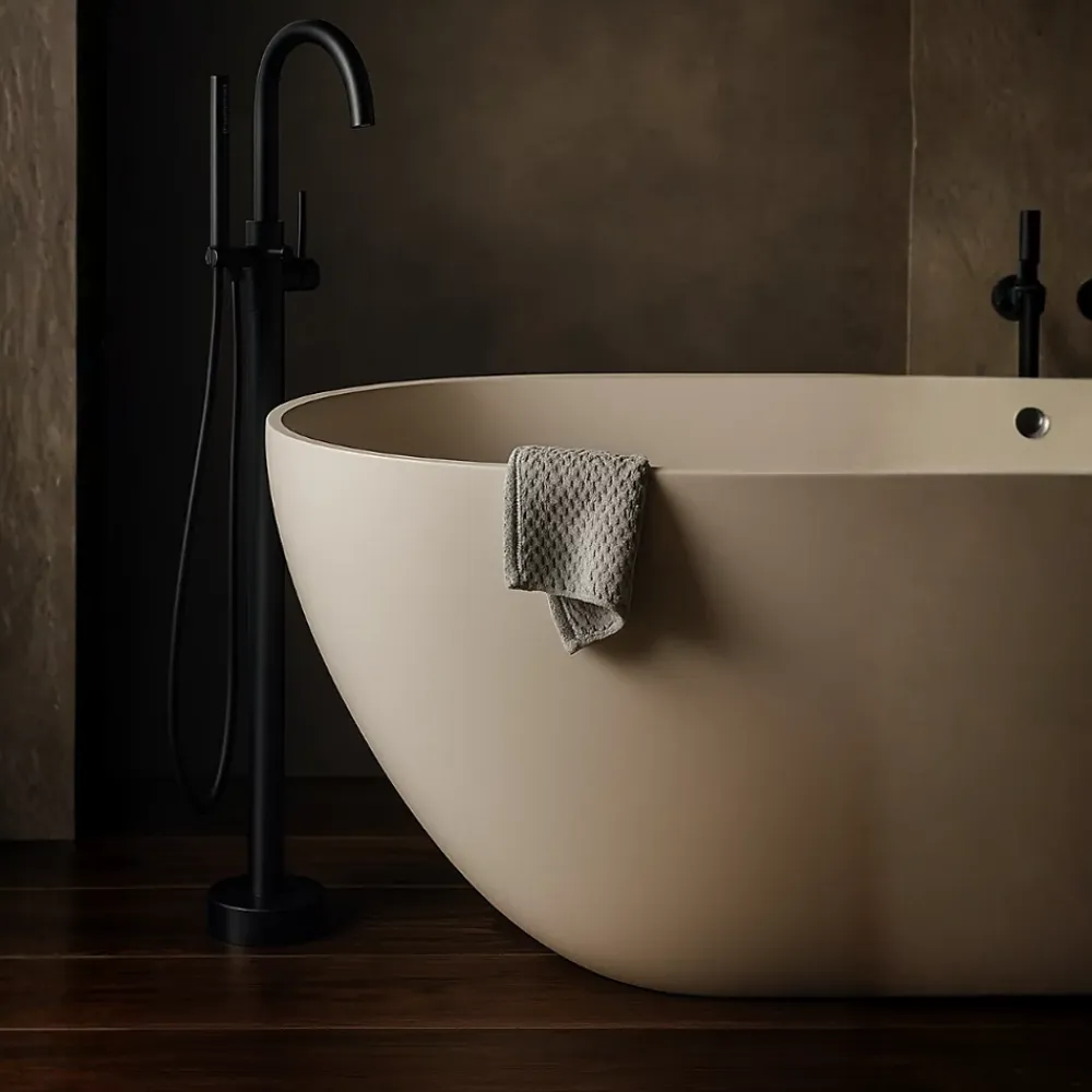 Balneo Robinet de baignoire autoportant noir Acier inoxydable - Mitigeur sur pied pour baignoire CASCADE