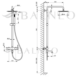 Balneo Système de douche avec pommeau de pluie argent Acier inoxydable - Mitigeur de douche avec douchette CASCADE CHROME