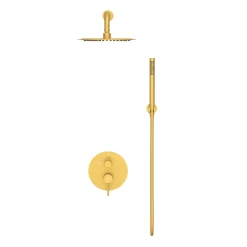 Balneo Système de douche avec pommeau de pluie or Acier inoxydable - Mitigeur de douche avec douchette CASCADE