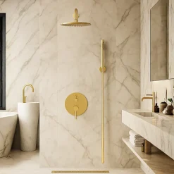 Balneo Système de douche avec pommeau de pluie or Acier inoxydable - Mitigeur de douche avec douchette CASCADE