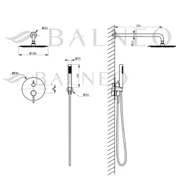 Balneo Système de douche avec pommeau de pluie or Acier inoxydable - Mitigeur de douche avec douchette CASCADE