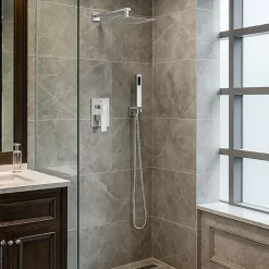 Balneo Système de douche avec pommeau de pluie argent Acier inoxydable - Mitigeur de douche avec douchette CASCADE
