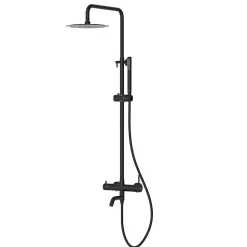 Balneo Système de douche avec pommeau de pluie noir Acier inoxydable - Mitigeur de douche avec douchette CASCADE