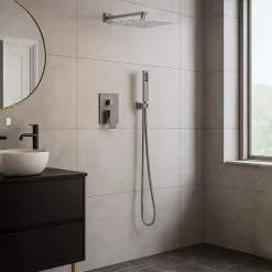 Balneo Système de douche avec pommeau de pluie GUN METAL gris foncé Acier inoxydable - Mitigeur de douche avec douchette CASCADE