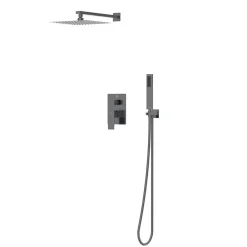 Balneo Système de douche avec pommeau de pluie GUN METAL gris foncé Acier inoxydable - Mitigeur de douche avec douchette CASCADE