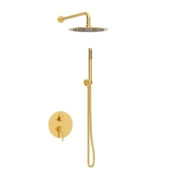 Balneo Système de douche avec pommeau de pluie or brillant Acier inoxydable - Mitigeur de douche avec douchette CASCADE