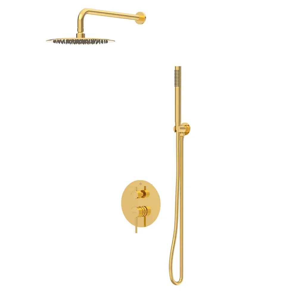 Balneo Système de douche avec pommeau de pluie or brillant Acier inoxydable - Mitigeur de douche avec douchette CASCADE
