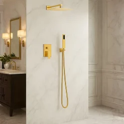 Balneo Système de douche avec pommeau de pluie or Acier inoxydable - Mitigeur de douche avec douchette CASCADE