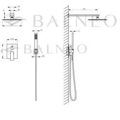 Balneo Système de douche avec pommeau de pluie or Acier inoxydable - Mitigeur de douche avec douchette CASCADE