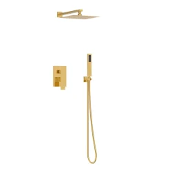 Colonne De Douche Mécanique|Balneo Système de douche avec pommeau de pluie or brillant Acier inoxydable - Mitigeur de douche avec douchette CASCADE