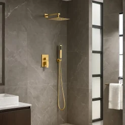 Colonne De Douche Mécanique|Balneo Système de douche avec pommeau de pluie or brillant Acier inoxydable - Mitigeur de douche avec douchette CASCADE