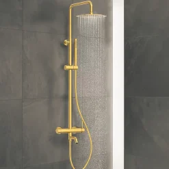 Balneo Système de douche avec pommeau de pluie or Acier inoxydable - Mitigeur de douche avec douchette CASCADE