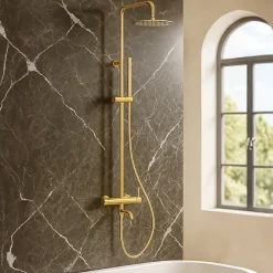 Balneo Système de douche avec pommeau de pluie or Acier inoxydable - Mitigeur de douche avec douchette CASCADE