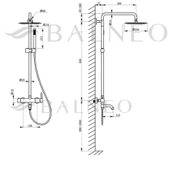 Balneo Système de douche avec pommeau de pluie or Acier inoxydable - Mitigeur de douche avec douchette CASCADE