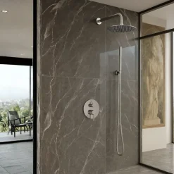 Colonne De Douche Mécanique|Balneo Système de douche avec pommeau de pluie argent brossé Acier inoxydable - Mitigeur de douche avec douchette CASCADE INOX