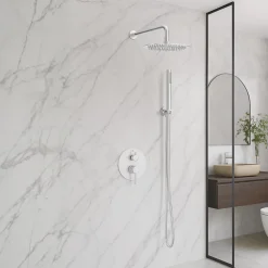 Colonne De Douche Mécanique|Balneo Système de douche avec pommeau de pluie argent brossé Acier inoxydable - Mitigeur de douche avec douchette CASCADE INOX