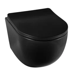 Balneo WC suspendu, sans bride bau, abattant softclose, Ceramique, noir, LUNA