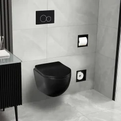 Balneo WC suspendu, sans bride bau, abattant softclose, Ceramique, noir, LUNA