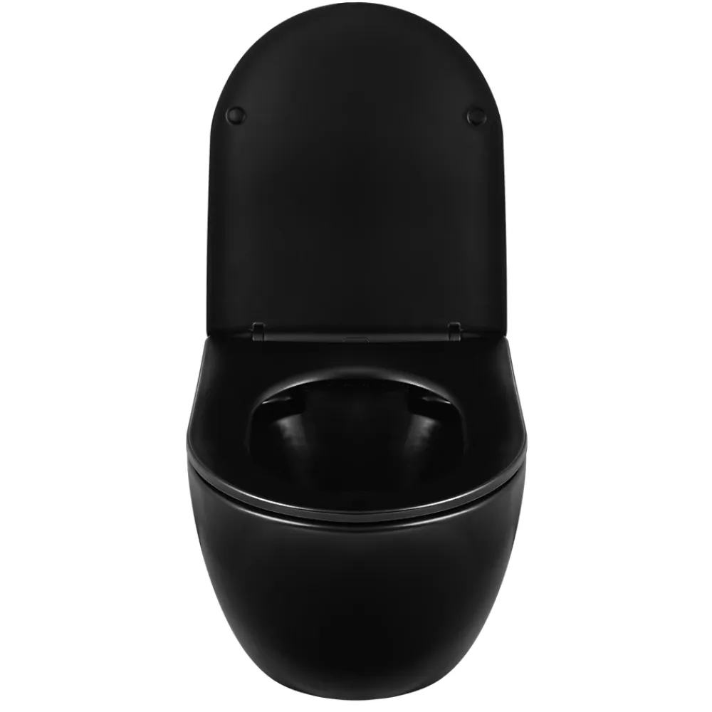 Balneo WC suspendu, sans bride bau, abattant softclose, Ceramique, noir, LUNA