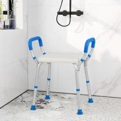 Siège De Douche|Giantex Banc de Douche à 2 Niveaux en HDPE, Tabouret de Bain Imperméable, pour Intérieur et Extérieur Salle de Bain, Entrée, Balcon, Bleu
