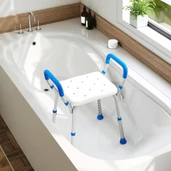 Siège De Douche|Giantex Banc de Douche à 2 Niveaux en HDPE, Tabouret de Bain Imperméable, pour Intérieur et Extérieur Salle de Bain, Entrée, Balcon, Bleu
