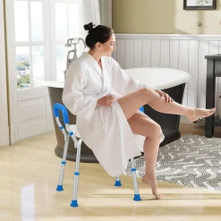 Siège De Douche|Giantex Banc de Douche à 2 Niveaux en HDPE, Tabouret de Bain Imperméable, pour Intérieur et Extérieur Salle de Bain, Entrée, Balcon, Bleu