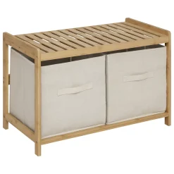Siège De Douche|5Five Banc de salle de bain avec 2 rangements bambou l.66,8 x H.35 x P.44 cm Tidy Box