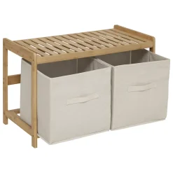 Siège De Douche|5Five Banc de salle de bain avec 2 rangements bambou l.66,8 x H.35 x P.44 cm Tidy Box