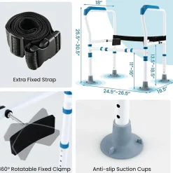 Giantex Barre appui pour toilettes pour personnes âgées avec hauteur largeur sangle réglables pour personnes âgées handicapées