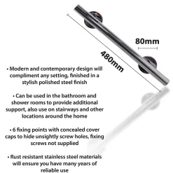 Aidapt Barre d'appui - VY475P - droite en acier inoxydable finition polie