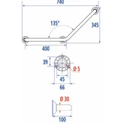 Barre D'Appui|Pellet Barre d'appui coudée 135 degré 740mm 049270