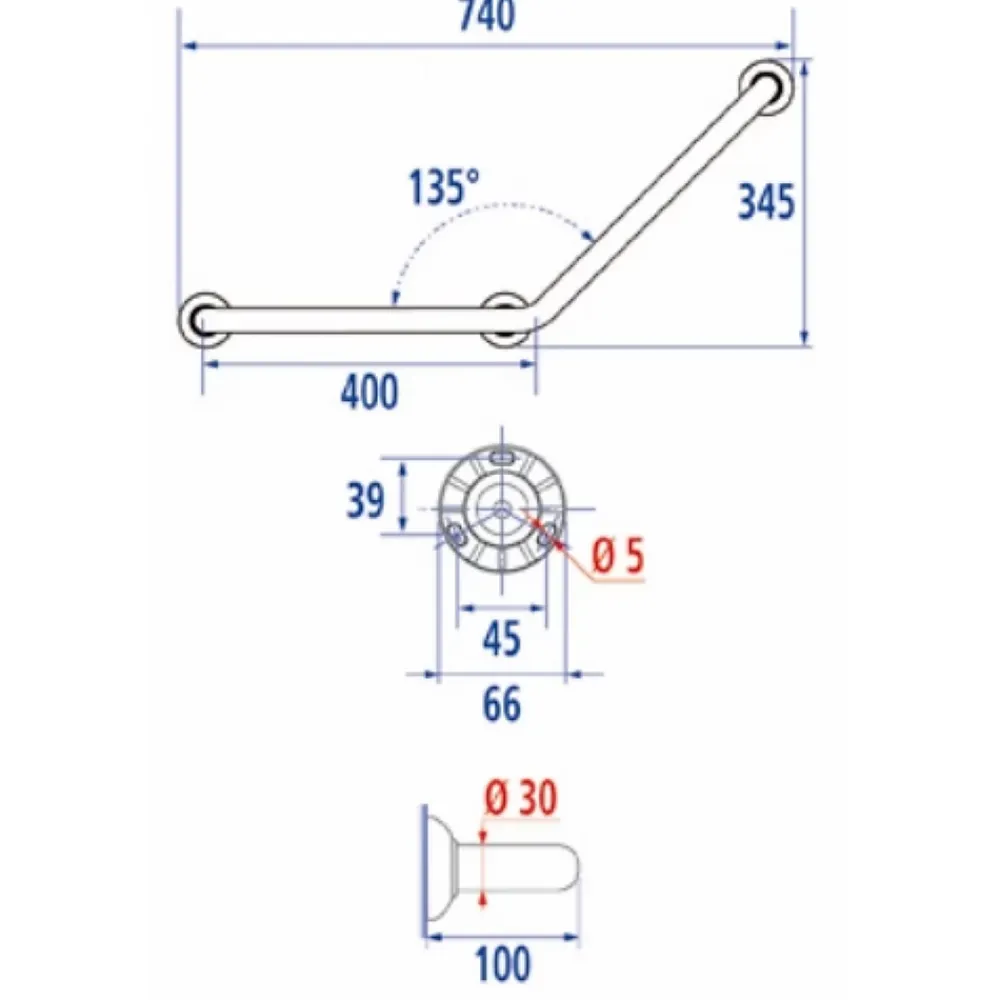 Barre D'Appui|Pellet Barre d'appui coudée 135 degré 740mm 049270
