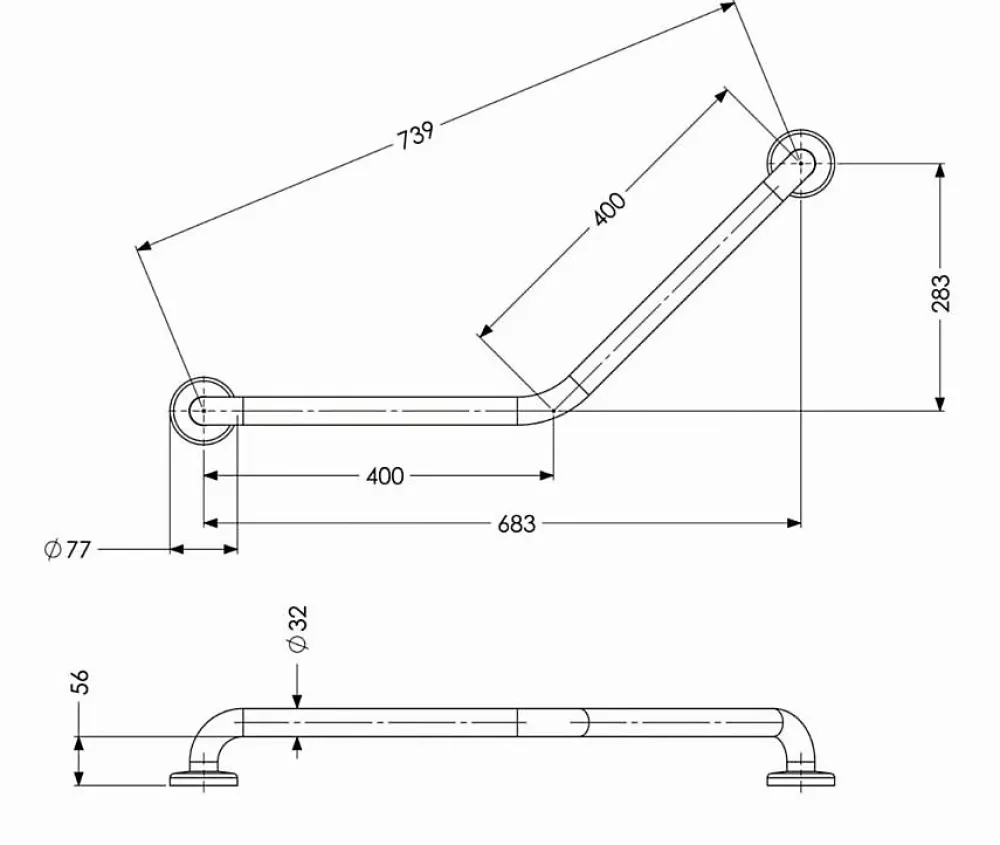 Barre D'Appui|AKW Barre d'appui coudée 135 degrés - 2 points de fixation - 400 x 400 mm - Charge maximale : 150 kg