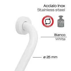 Kiamami Valentina Barre D'appui Courbée Réversible Pour Handicapés En Acier Blanc