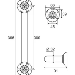 Pellet Barre d'appui droite chromé - 300 mm - Diamètre 32 mm - ASC
