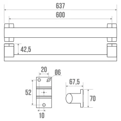 Godonnier Barre d'appui droite en aluminium anodisé brillant anodisé 63,7 cm
