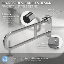 Ml-Design Barre dappui wc rabattable 60 cm en inox jusqua 200 kg pour personnes a mobilite reduite