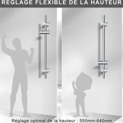 Todot Barre de douche 70cm en Acier Inoxydable Chromé avec Fixations ajustables
