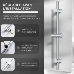 Todot Barre de douche 70cm en Acier Inoxydable Chromé avec Fixations ajustables