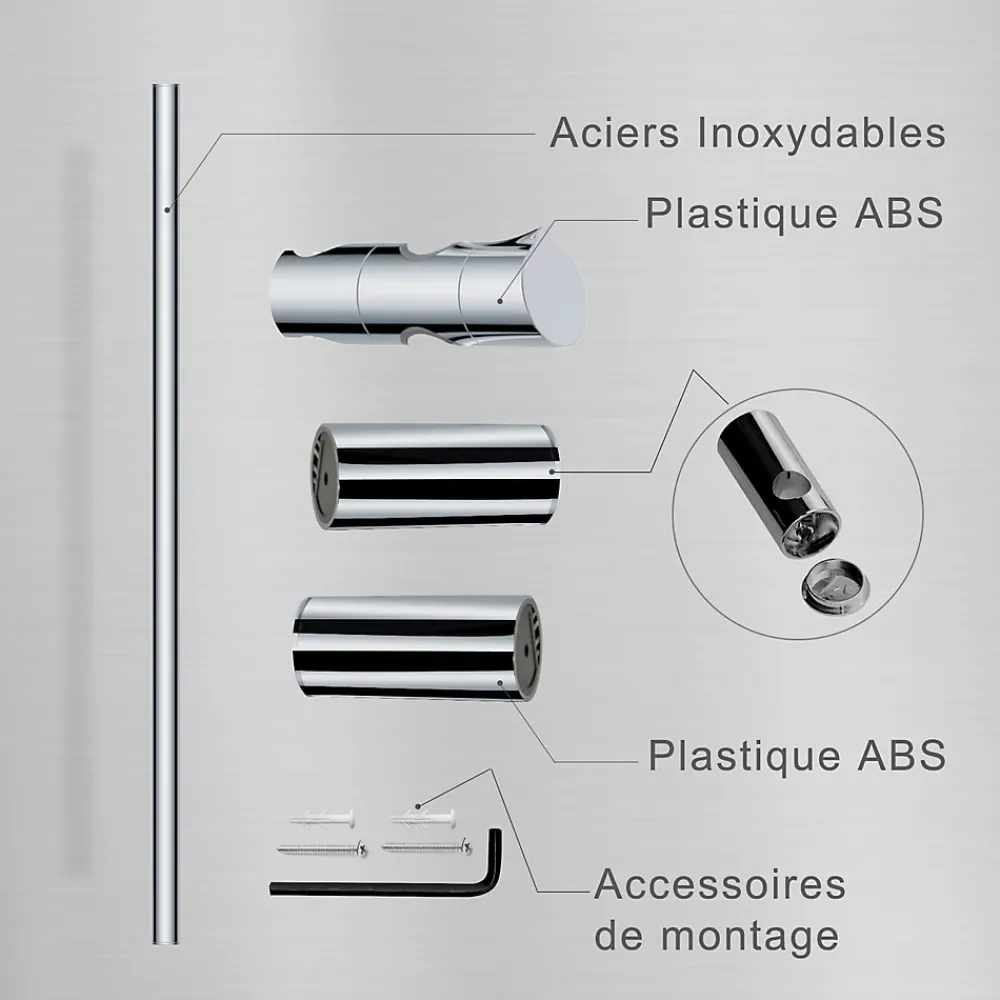 Todot Barre de douche 70cm en Acier Inoxydable Chromé avec Fixations ajustables