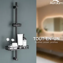 Auralum Max Barre de Douche en inox 70 cm avec Support de Pommeau de Douche, fixations murales réglables, Noir