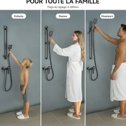 Auralum Max Barre de Douche en inox 70 cm avec Support de Pommeau de Douche, fixations murales réglables, Noir