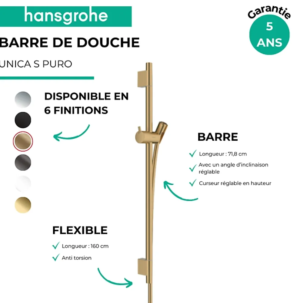 Pommeau De Douche, Flexible Et Barre De Douche|Hansgrohe Barre de douche Unica S Puro 65 cm avec flexible Bronze brossé