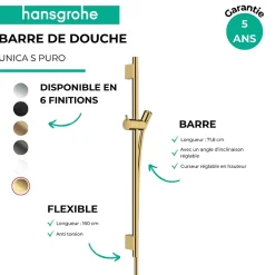 Pommeau De Douche, Flexible Et Barre De Douche|Hansgrohe Barre de douche Unica S Puro 65 cm avec flexible Aspect doré poli